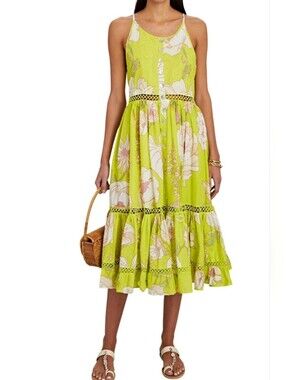 FARM Rio Lime Green Floral Midi Dress